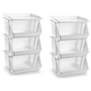 PlasticForte Opbergkrat - Pakket van 12x stuks - wit - 3 vakken - 62 cm - Stapelkratten - Stapelbare manden -