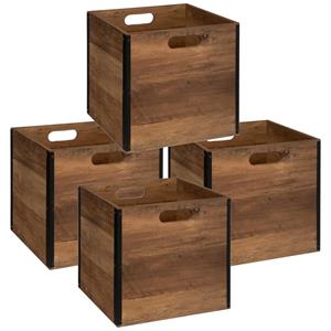 5five Set van 4x stuks opbergmand/kastmand 29 liter donker bruin van hout 31 x 31 x 31 cm -