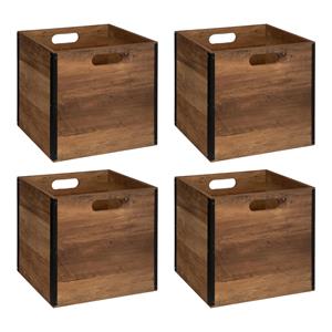 Merkloos Kast opbergmand/kastmand - 4x - donkerbruin - 29 liter - mdf hout - 31 x 31 x 31 cm - inklapbaar -