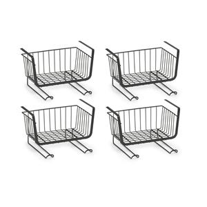 Zeller 4x Zwarte opberg/opruim hangmandjes met haken 31 cm -