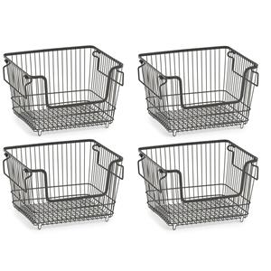 Zeller opberg draadmandje - 7x - zwart - stapelbaar - 33 x 27 x 21 cm - metaal - kastmanden -