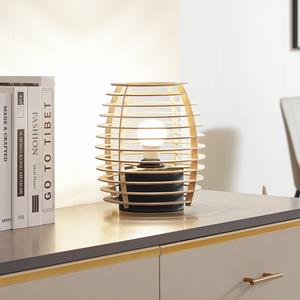 LINDBY Ediz tafellamp, zwart, hout, 25 cm hoog, E27
