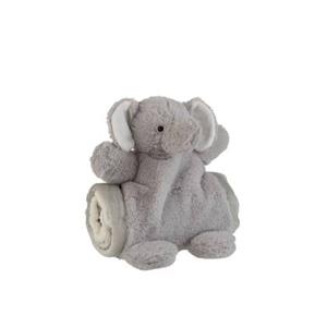 J-Line Plaid Olifant - babydekentje - pluche - grijs - 24 x 23 cm