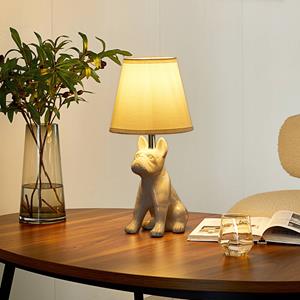 LINDBY tafellamp Herry, wit, keramiek, hond, 46,5 cm hoog