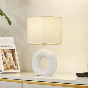 LINDBY Kody tafellamp, beige, textiel, keramiek, 37 cm
