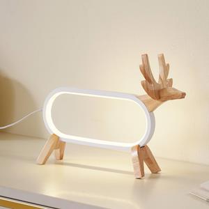 LINDBY LED tafellamp Hirvi, wit, hout, 31 cm, CCT, dimbaar