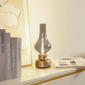 LINDBY LED oplaadbare tafellamp Maxentius goudkleurig glazen dimmer