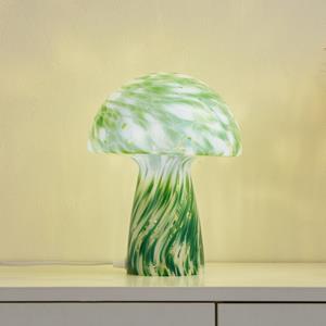 LINDBY Hubi tafellamp, groen, glas, Ø 22 cm, paddestoelvorm
