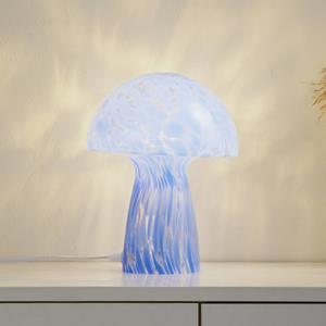 LINDBY Hubi tafellamp, blauw, glas, Ø 22 cm, paddestoelvorm
