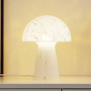 LINDBY Hubi tafellamp, wit, glas, Ø 22 cm, paddestoelvorm