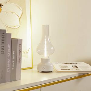 LINDBY LED oplaadbare tafellamp Maxentius, crème, glas, dimmer