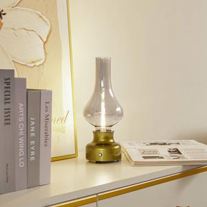 LINDBY LED oplaadbare tafellamp Maxentius, groen, glas, dimmer