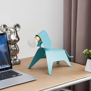 LUCANDE tafellamp Idalina, hond, lichtblauw, ijzer, 41 cm