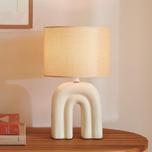 Nordlux Haze tafellamp, keramiek, kap van textiel, beige