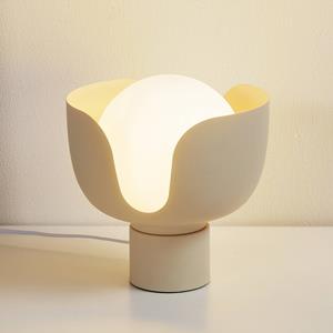 LINDBY Fiora tafellamp, beige, glas, metaal, Ø 20 cm