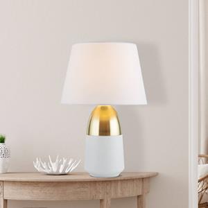 Searchlight Tafellamp, messing/wit, textiel, touchdimmer, 28 cm