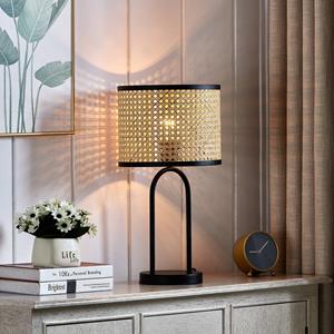 LINDBY tafellamp Yaelle, 50 cm hoog, rotan, zwart, E27