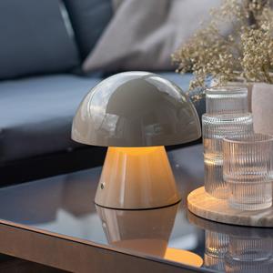 LINDBY LED oplaadbare tafellamp Nevijo, grijs, Ø18cm, USB, dimmer