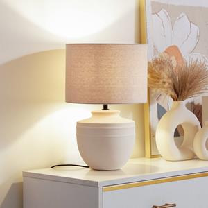 LINDBY tafellamp Thalassia, beige, Ø 30 cm, keramiek