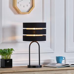 LINDBY tafellamp Tsomo, Ø 26 cm, zwart, stof, E27