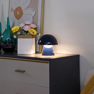LINDBY LED oplaadbare tafellamp Nevijo, blauw, Ø18cm, USB, dimmer