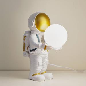 LINDBY tafellamp Astronaut, wit/goud, keramiek, glas