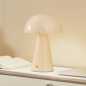 LINDBY LED oplaadbare tafellamp Nevijo, beige, Ø20cm, USB, dimmer