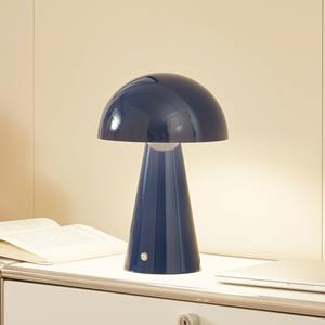 LINDBY LED oplaadbare tafellamp Nevijo, blauw, Ø20cm, USB, dimmer