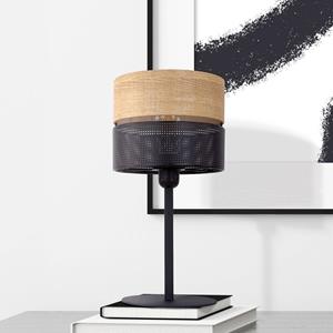 TK Lighting Nicol tafellamp, zwart, houtlook, hoogte 45 cm, 1 x E27