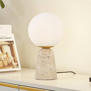LINDBY tafellamp Kirstan, beige, wit, glas, steen, 33 cm