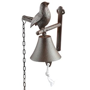 Merkloos Klassieke deurbel/scheepsbel met vogel - bruin - gietijzer - 19 cm -