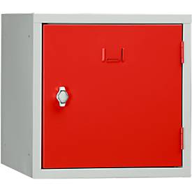 Stalen kubuskast, afsluitbaar, 380 mm, corpus grijs en deur rood RAL 3020