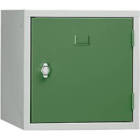 Stalen kubuskast, afsluitbaar, 380 mm, corpus grijs en deur groen RAL 6011