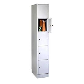 Vakkenkast, met sokkel, aantal vakken 5, vakbreedte 300 mm, veiligheidscilinderslot, lichtgrijs