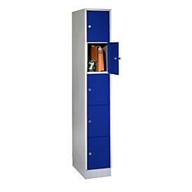 Vakkenkast, met sokkel, aantal vakken 5, vakbreedte 300 mm, veiligheidscilinderslot, gentiaanblauw