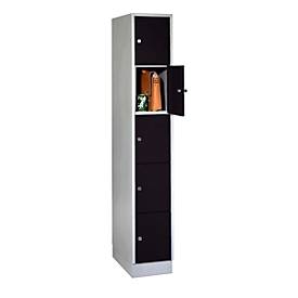 Vakkenkast, met sokkel, aantal vakken 5, vakbreedte 300 mm, veiligheidscilinderslot, diepzwart