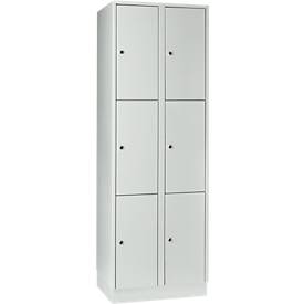 Vakkenkast 300 mm, 2 compartimenten, 6 vakken, veiligheidscilinderslot, sokkel, lichtgrijs
