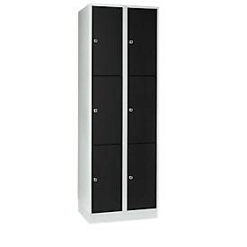 Vakkenkast 300 mm, 2 compartimenten, 6 vakken, veiligheidscilinderslot, sokkel, diepzwart