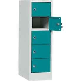 Lockerkast, plaatstaal, deuraanslag rechts, cilinderslot, 5 vakken, B 300 x H 965 mm, lichtgrijs RAL 7035/waterblauw RAL 5021