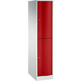 C und P C+P Garderobekast Resisto, 1 vak, 2 vakken, B 396 x D 640 x H 1950 mm, lichtgrijs/ruwe rood