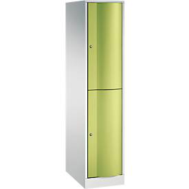 C und P C+P Garderobekast Resisto, 1 vak, 2 vakken, B 396 x D 640 x H 1950 mm, lichtgrijs/kleedgroen