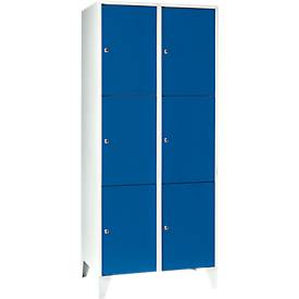 Vakkenkast 400 mm, 2 compartimenten, 6 vakken, veiligheidscilinderslot, poot, gentiaanblauw
