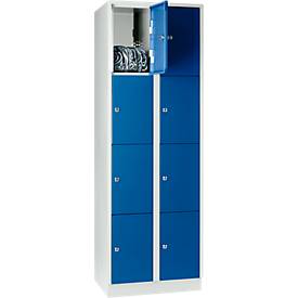Vakkenkast 300 mm, 2 compartimenten, 8 vakken, veiligheidscilinderslot, sokkel, gentiaanblauw