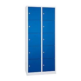 Lockerzuil, 10 vakken, cilinderslot, hoogte 1900 mm, lichtgrijs/gentiaanblauw