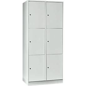 Vakkenkast 400 mm, 2 compartimenten, 6 vakken, veiligheidscilinderslot, sokkel, lichtgrijs