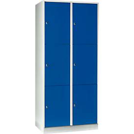 Vakkenkast 400 mm, 2 compartimenten, 6 vakken, veiligheidscilinderslot, sokkel, gentiaanblauw