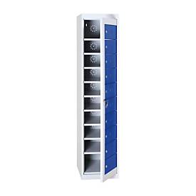 Wasgoedkast, afsluitbaar, met 10 vakken, hoogte 1800 mm, lichtgrijs/gentiaanblauw