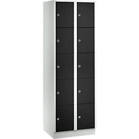 Vakkenkast 300 mm, 2 compartimenten, 10 vakken, veiligheidscilinderslot, sokkel, diepzwart