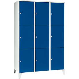 Vakkenkast 400 mm, 3 compartimenten, 9 vakken, veiligheidscilinderslot, poot, gentiaanblauw