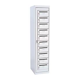 Postverdeelkast, L 400 x D 500 x H 1800 mm, 10 vakken met sleuf, lichtgrijs RAL 7035
